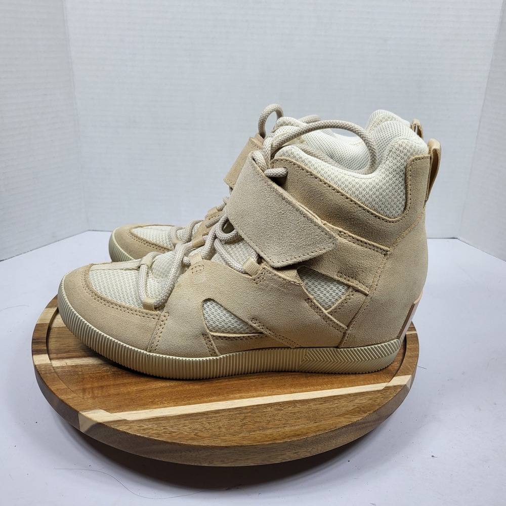 Sorel Ona 718 Suede Wedge Sneakers Women 8 Sea Salt Fawn Excellent NL4980-192